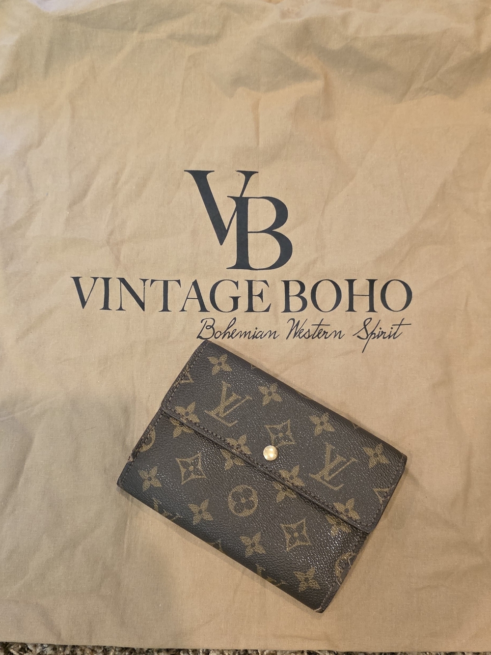 Upcycled Monogram Compact Wallet in Brown VINTAGE BOHO